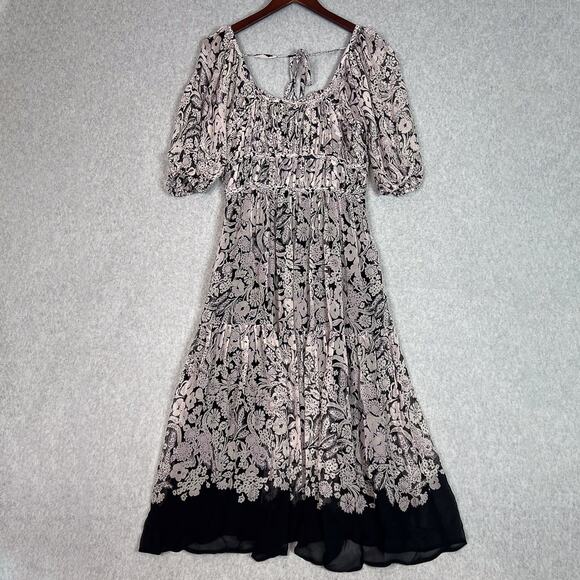 Anthropologie Floral Square Neck Smocked Short Sleeve Midi Dress Size Small - Picture 2 of 12